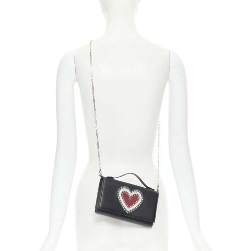 Valentino Garavani Heart Chain Clutch Black Leather Never worn, with tag - Back View