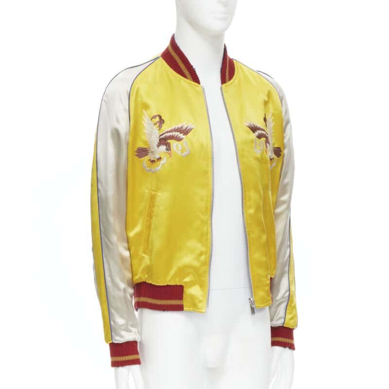 Saint Laurent Yellow Satin Bomber Yellow Polyester Never worn, with tag - Model View