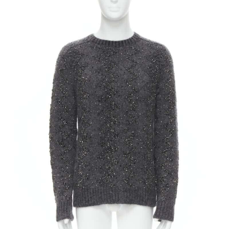 Saint Laurent Rhinestone Wool Sweater Grey Wool Never worn, with tag - Front View