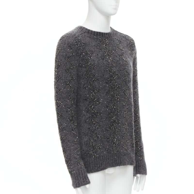 Saint Laurent Rhinestone Wool Sweater Grey Wool Never worn, with tag - Inside View