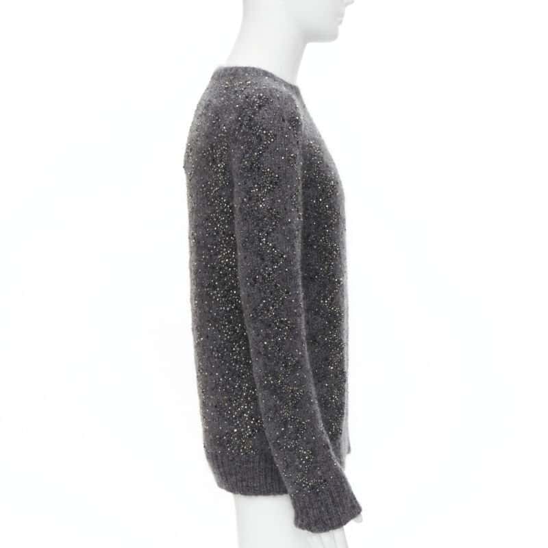 Saint Laurent Rhinestone Wool Sweater Grey Wool Never worn, with tag - Model View