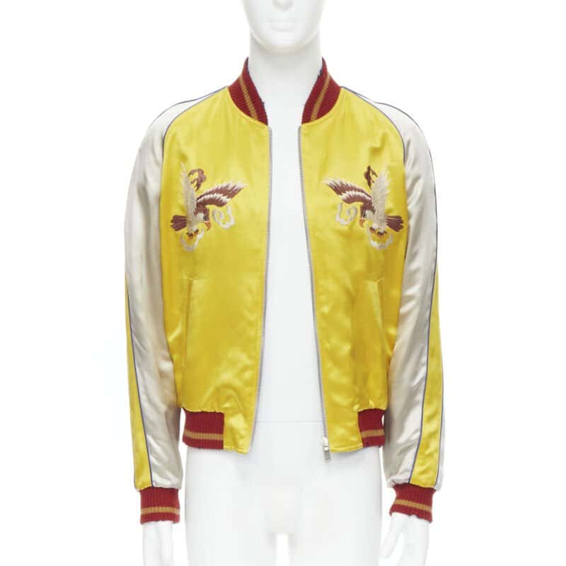 Saint Laurent Yellow Satin Bomber Yellow Polyester Never worn, with tag - Back View