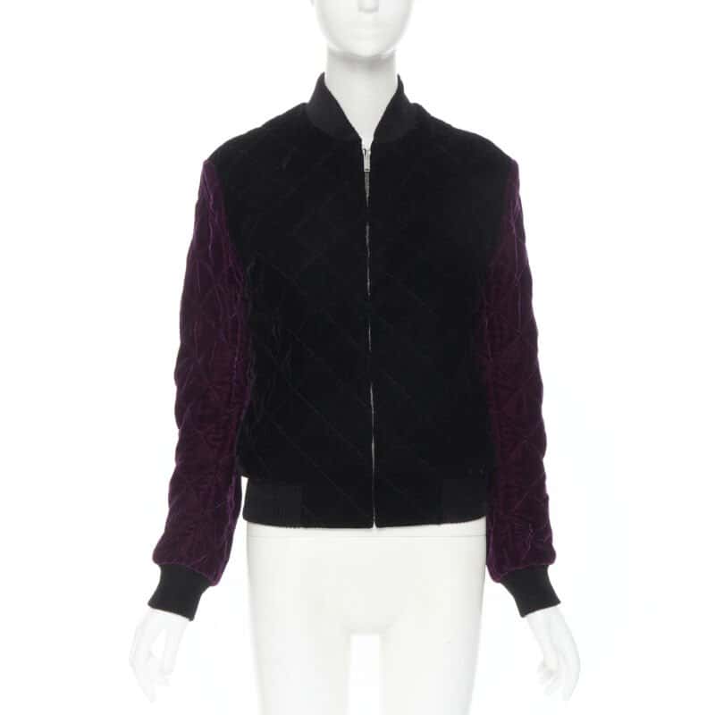 Saint Laurent Black Diamond Bomber Black Velvet Never worn, with tag - Front View