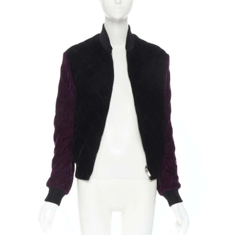 Saint Laurent Black Diamond Bomber Black Velvet Never worn, with tag - Back View
