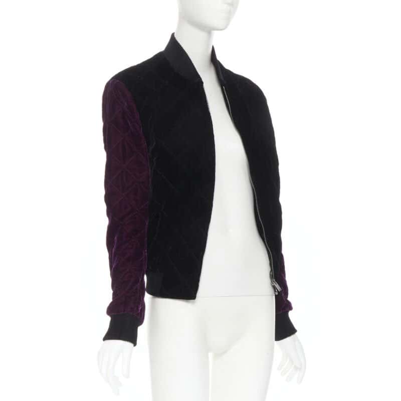 Saint Laurent Black Diamond Bomber Black Velvet Never worn, with tag - Inside View