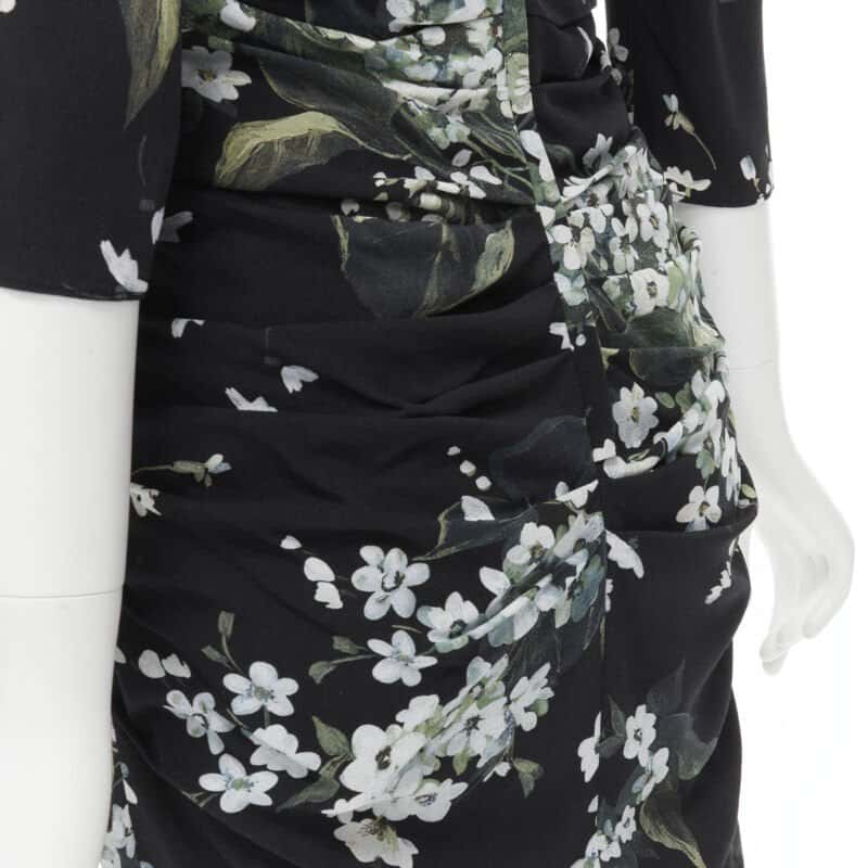 Dolce & Gabbana Floral Ruched Dress Black Silk Never worn, with tag - Back View