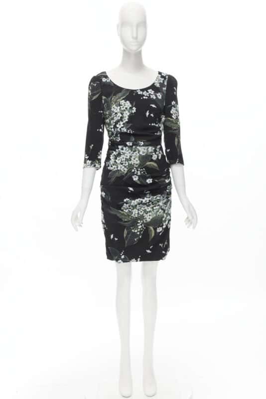 Dolce & Gabbana Floral Ruched Dress Black Silk Never worn, with tag - Inside View