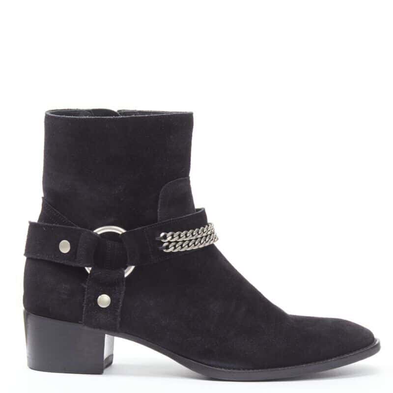 Saint Laurent Buckle Thigh High Boots Black Suede Very good condition - Front View