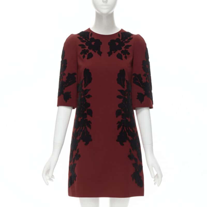 Dolce & Gabbana Floral Velvet Dress Red Never worn - Front View