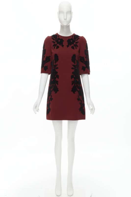 Dolce & Gabbana Floral Velvet Dress Red Never worn - Inside View