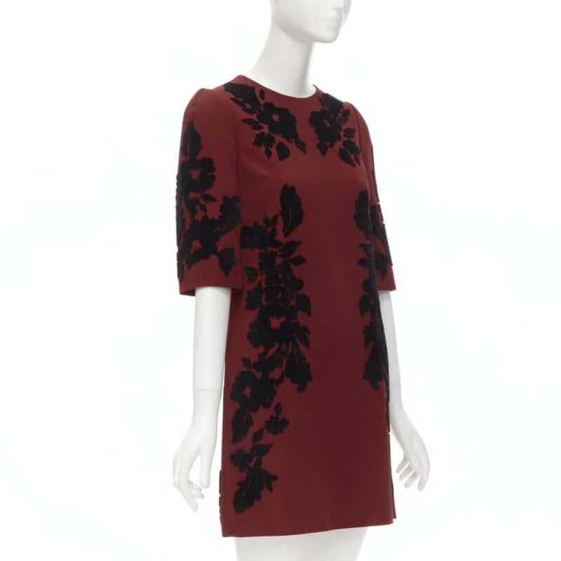 Dolce & Gabbana Floral Velvet Dress Red Never worn - Model View