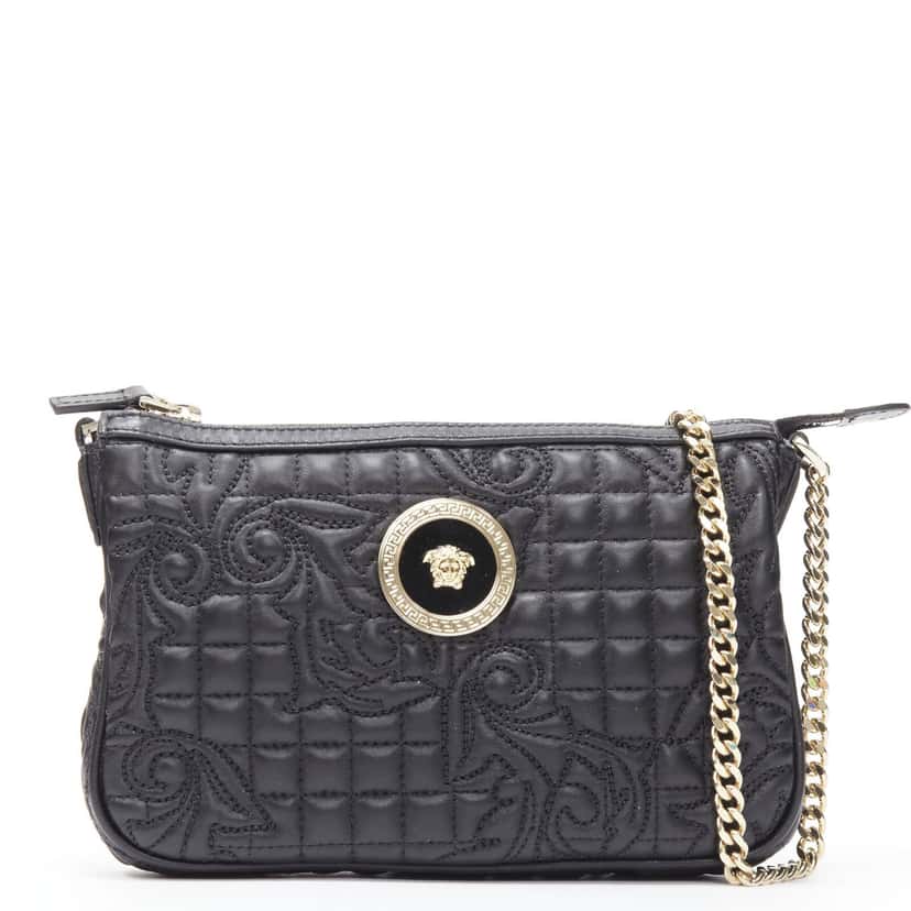 Versace Black Baroque Chain Bag Black Leather Never worn, with tag - Front View