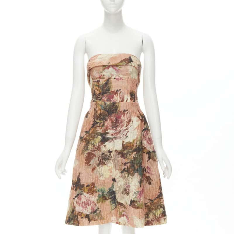 Dolce & Gabbana Rose Cloque Dress Pink Wool Never worn - Front View