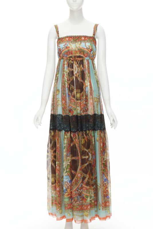 Dolce & Gabbana Carretto Lace Dress MultiColor Silk Never worn - Front View