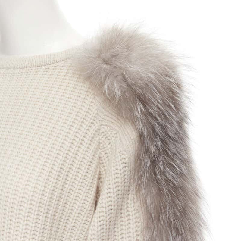 Brunello Cucinelli Fur Sleeve Sweater Beige Cashmere Never worn - Back View