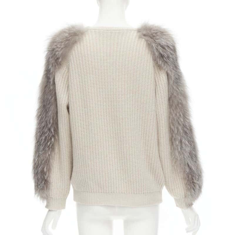 Brunello Cucinelli Fur Sleeve Sweater Beige Cashmere Never worn - Box View