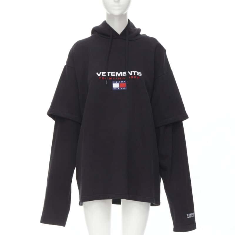 Vetements Double Sleeve Hoodie Black Cotton Never worn - Front View