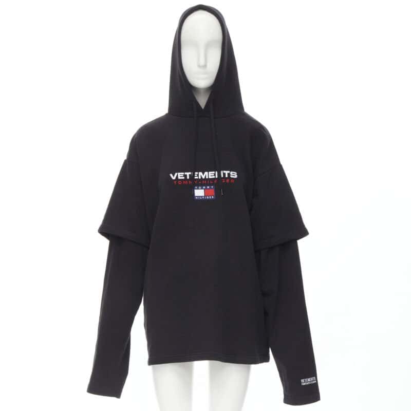 Vetements Double Sleeve Hoodie Black Cotton Never worn - Inside View