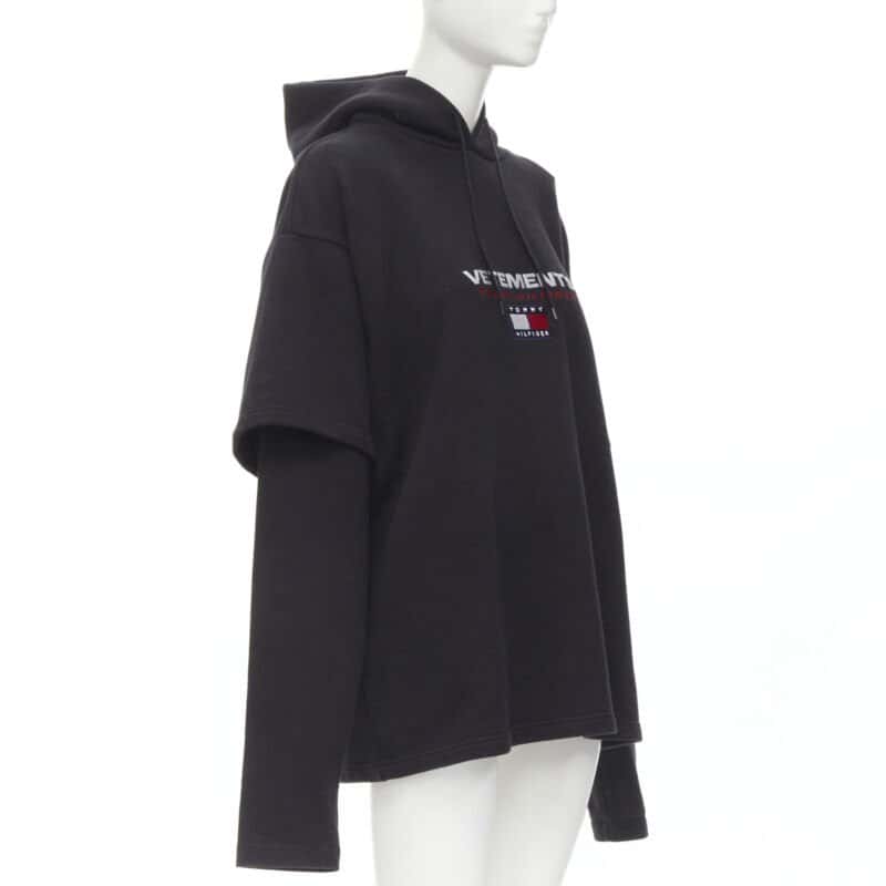 Vetements Double Sleeve Hoodie Black Cotton Never worn - Model View