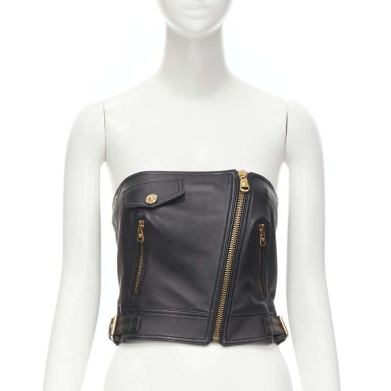 Versace Leather Medusa Top Black Leather Never worn, with tag - Front View