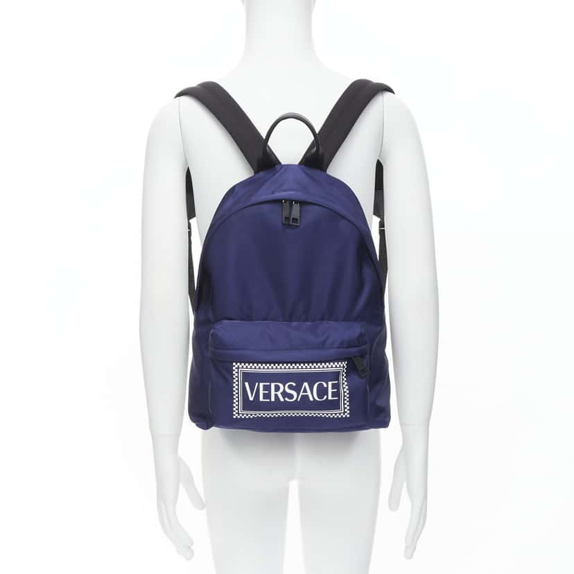 Versace 90's Box Logo backpack Navy Never worn, with tag - Inside View