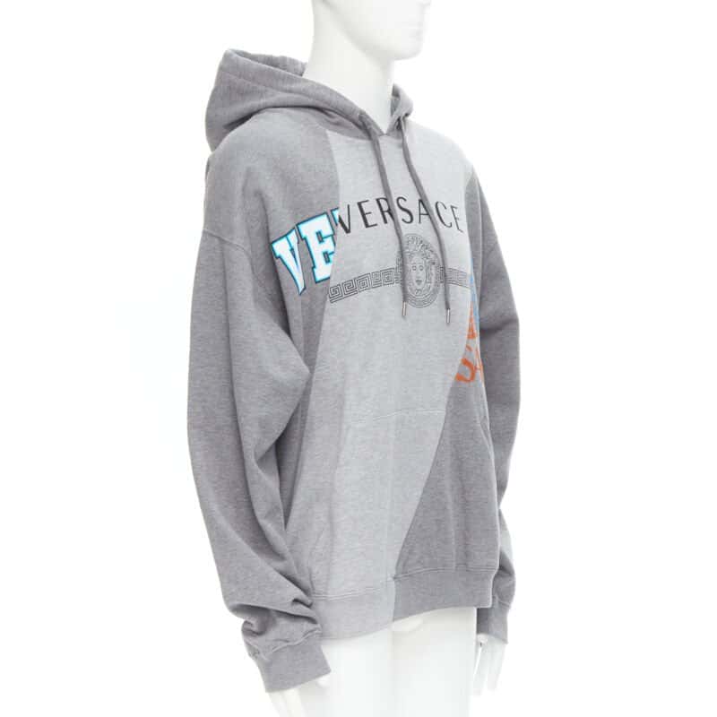 Versace Mixed Logo Hoodie Grey Cotton Never worn, with tag - Inside View