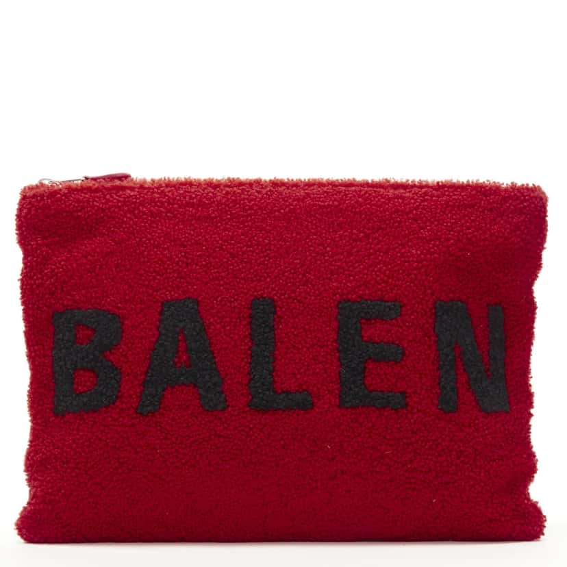 Balenciaga Shearling Zip Clutch Red Fur Never worn, with tag - Front View