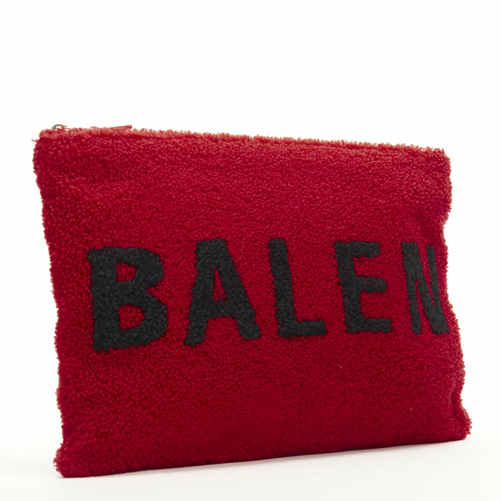 Balenciaga Shearling Zip Clutch Red Fur Never worn, with tag - Inside View