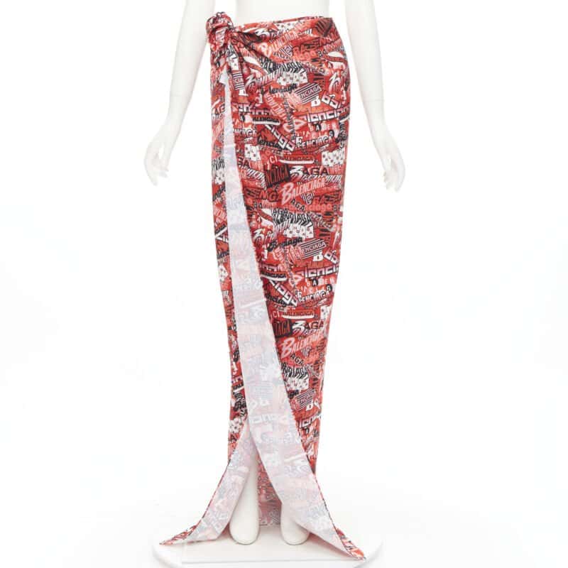 Balenciaga Logo Print Skirt Red Viscose Never worn, with tag - Front View