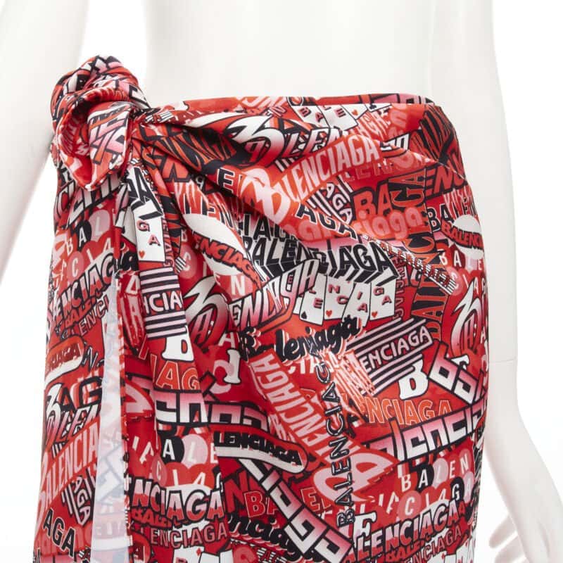 Balenciaga Logo Print Skirt Red Viscose Never worn, with tag - Back View