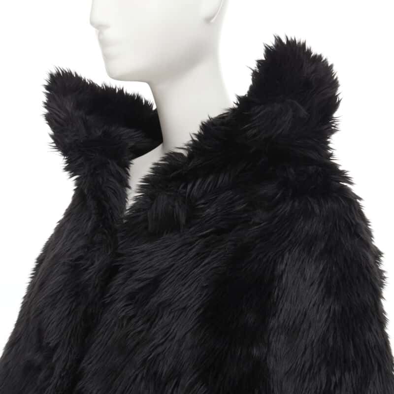 Balenciaga Black Fur Swing Coat Black Polyester Never worn, with tag - Back View