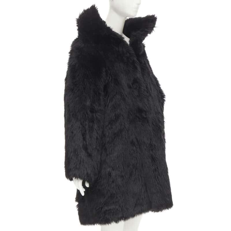 Balenciaga Black Fur Swing Coat Black Polyester Never worn, with tag - Inside View