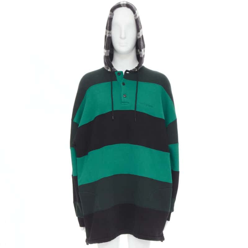 Balenciaga Striped Hoodie Green Cotton Never worn, with tag - Inside View