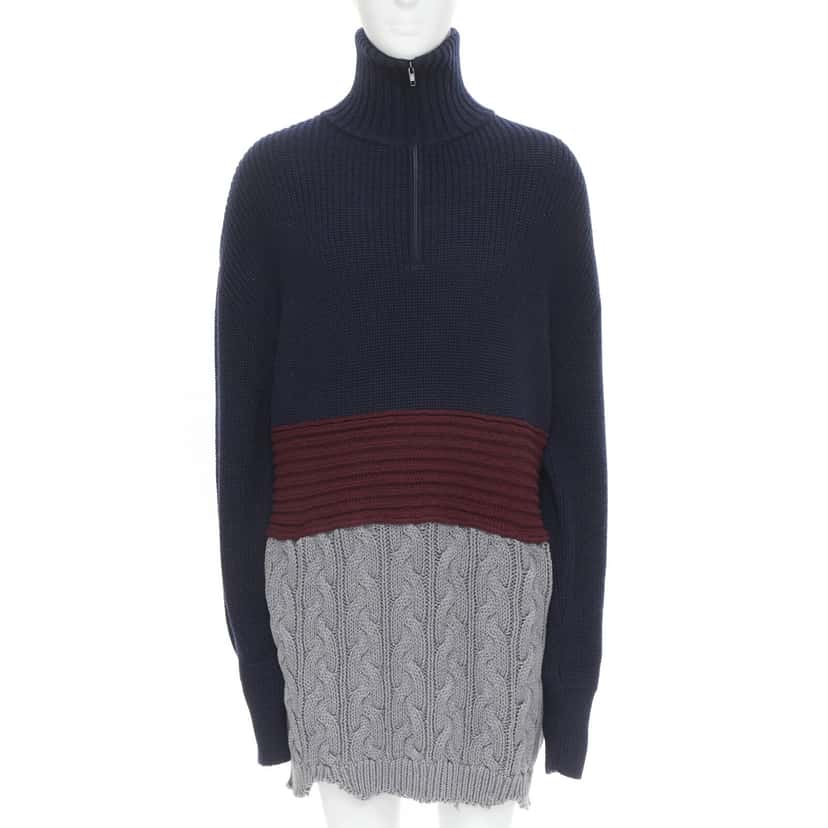 Balenciaga Cable Knit Sweater Navy Wool Never worn, with tag - Inside View