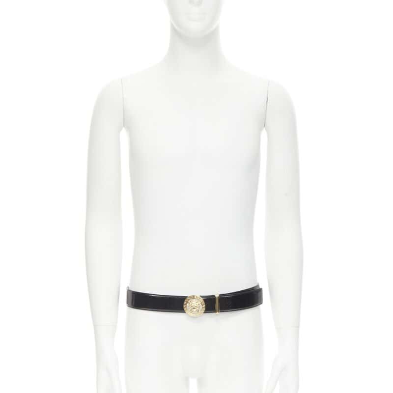 Versace Gold Square Oversized Belt Black Leather Never worn, with tag - Back View