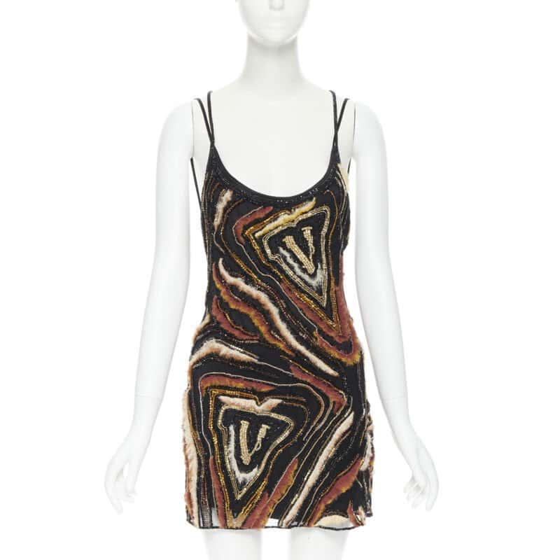 Versace Animalier Bead Dress Brown Silk Never worn, with tag - Front View