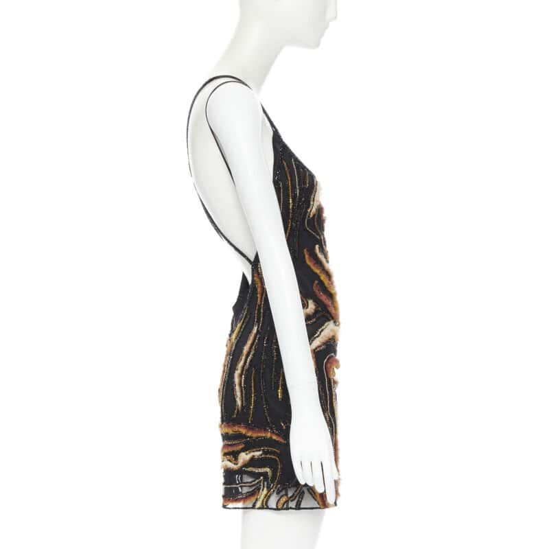 Versace Animalier Bead Dress Brown Silk Never worn, with tag - Model View