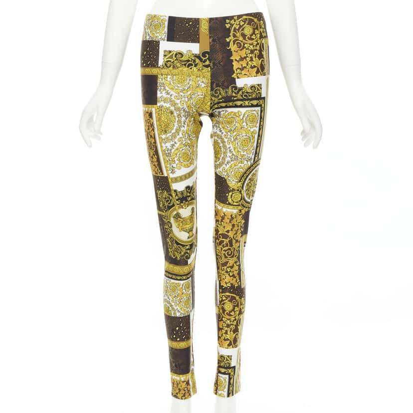 Versace Mosaic Print Leggings Gold Polyamide Never worn, with tag - Front View