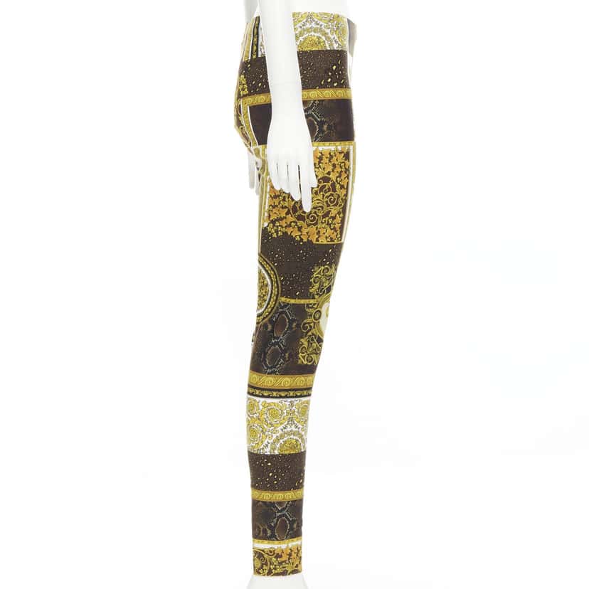Versace Mosaic Print Leggings Gold Polyamide Never worn, with tag - Model View