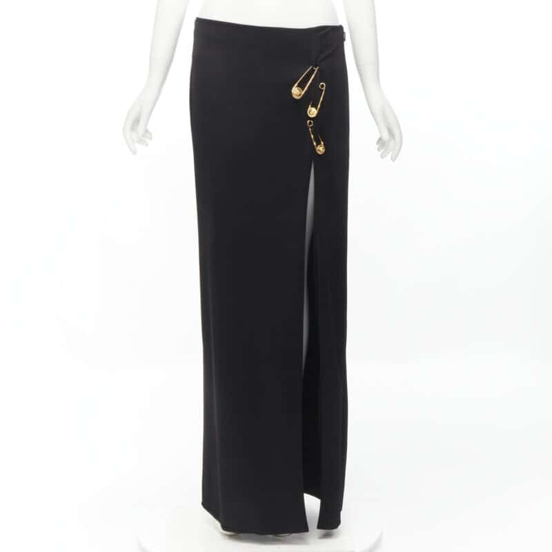 Versace High Slit Skirt Black Viscose Never worn, with tag - Front View