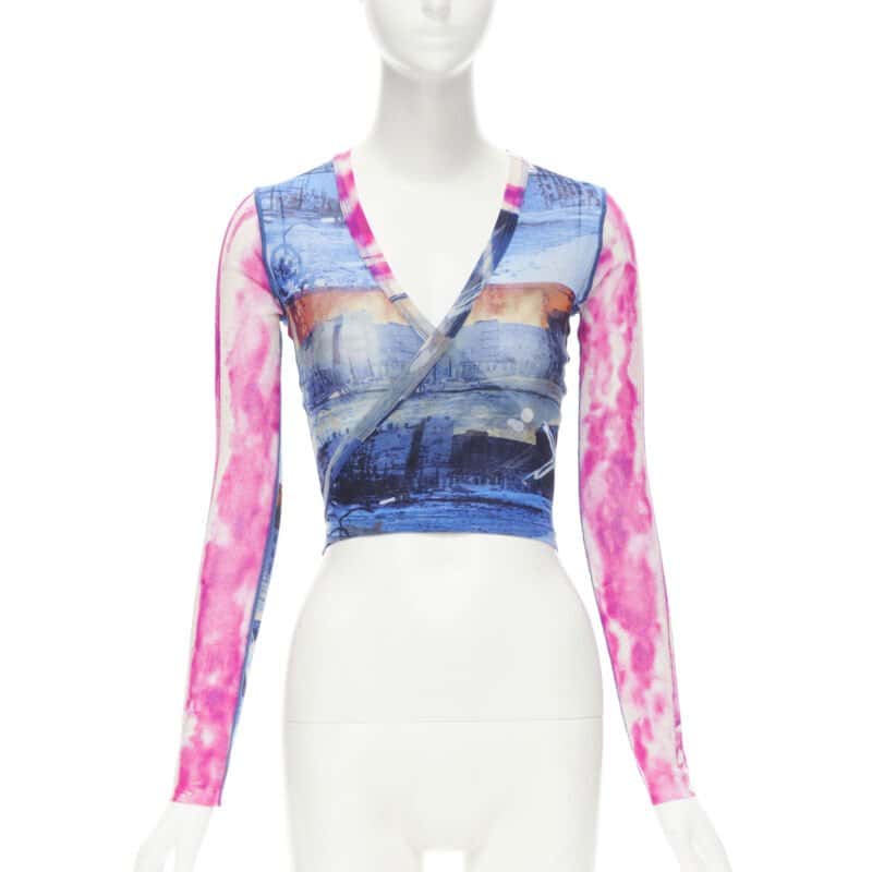 Jean Paul Gaultier Cityscape Wrap Top Blue Polyamide Never worn - Front View