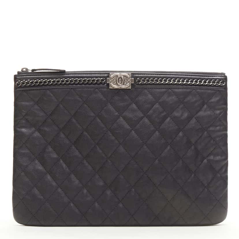 Chanel O Case Black Leather Never worn - Front View