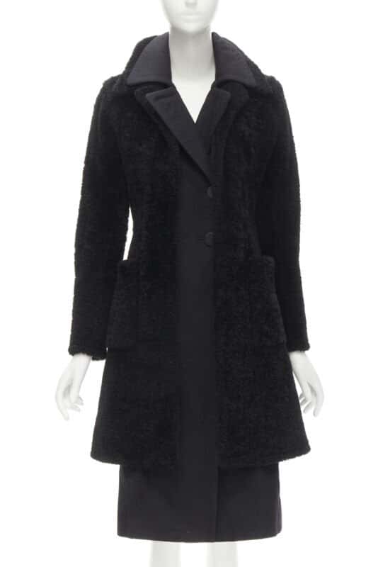 Celine Black Shearling Coat Black Fur Very good condition - Front View