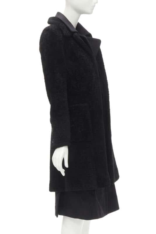 Celine Black Shearling Coat Black Fur Very good condition - Model View