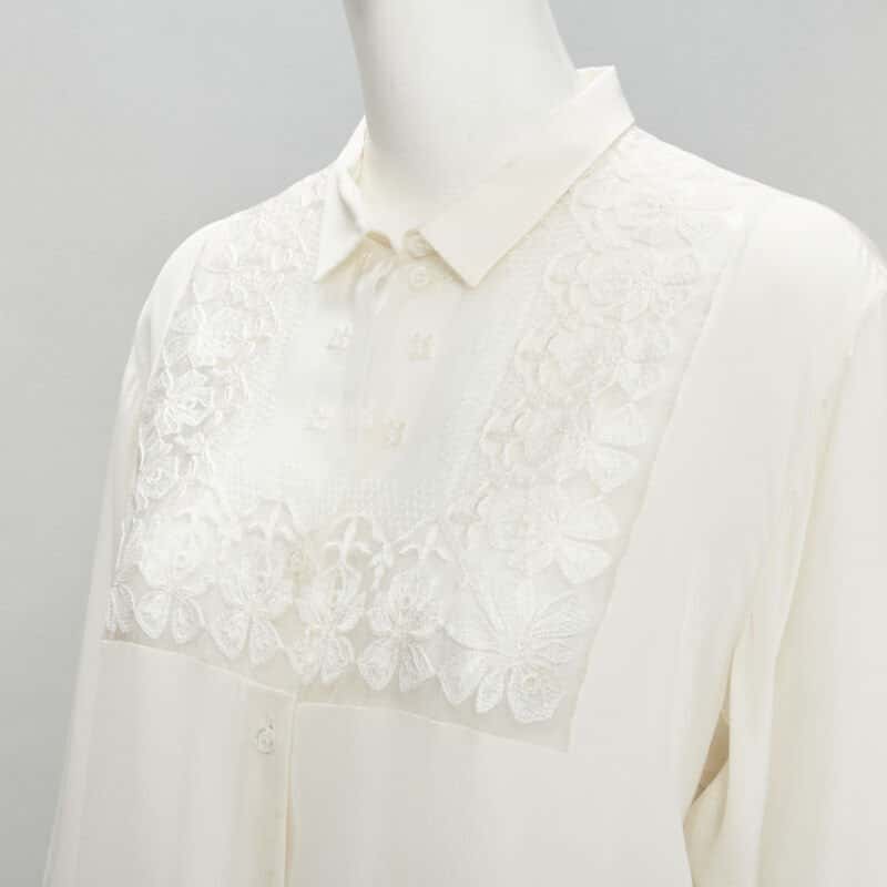 Christian Dior Floral Embroidery Shirt Beige Silk Good condition - Back View