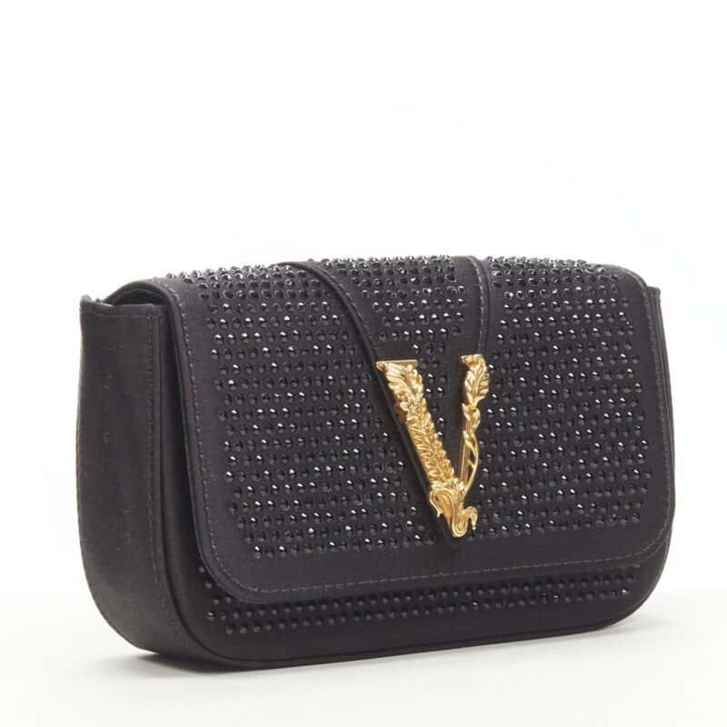 Versace Crystal Virtus Clutch Black Silk Never worn, with tag - Inside View