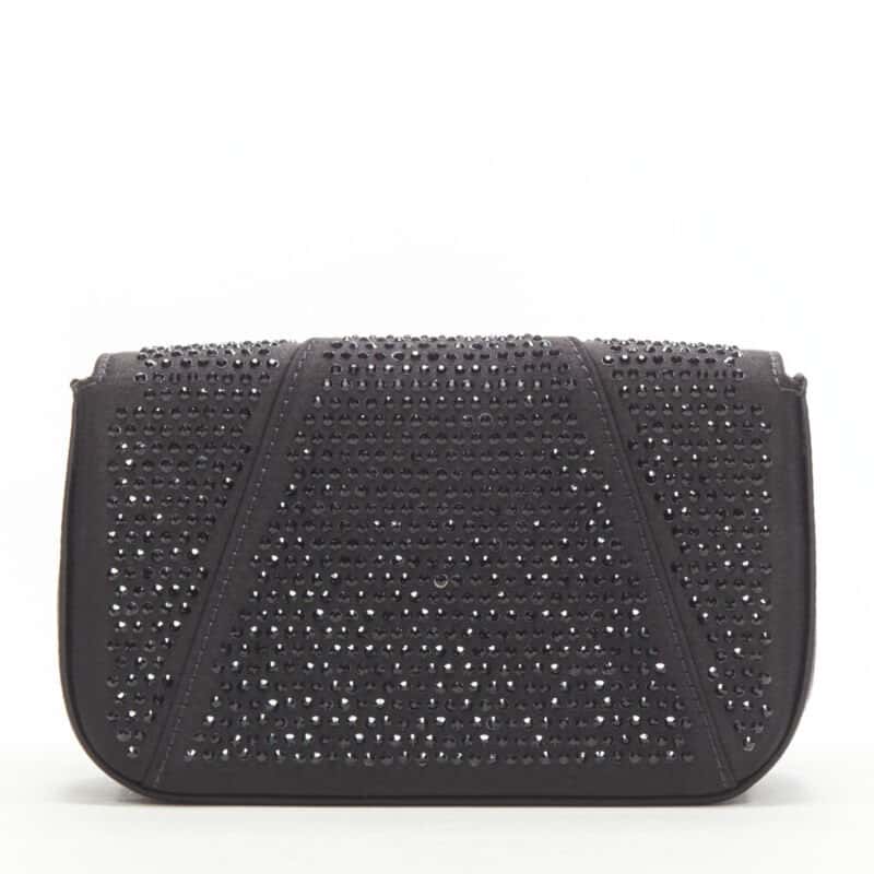 Versace Crystal Virtus Clutch Black Silk Never worn, with tag - Box View