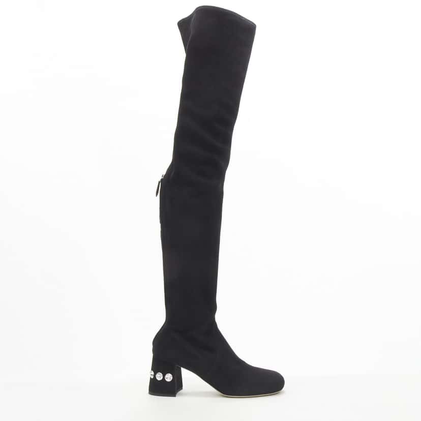 Miu Miu Suede Over Knee Boots Black Suede Never worn - Front View
