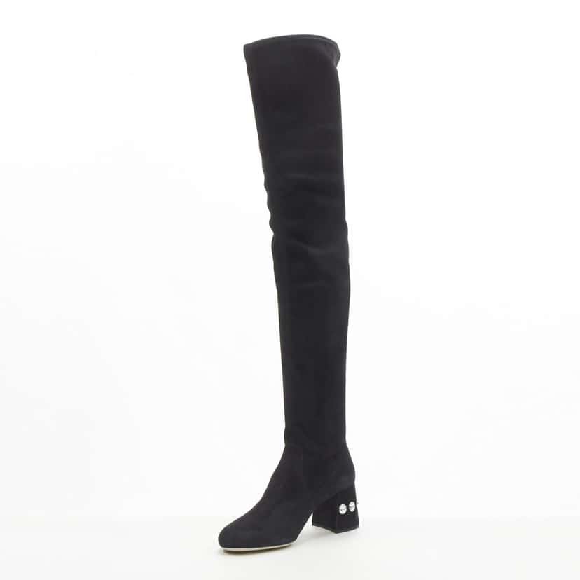 Miu Miu Suede Over Knee Boots Black Suede Never worn - Box View
