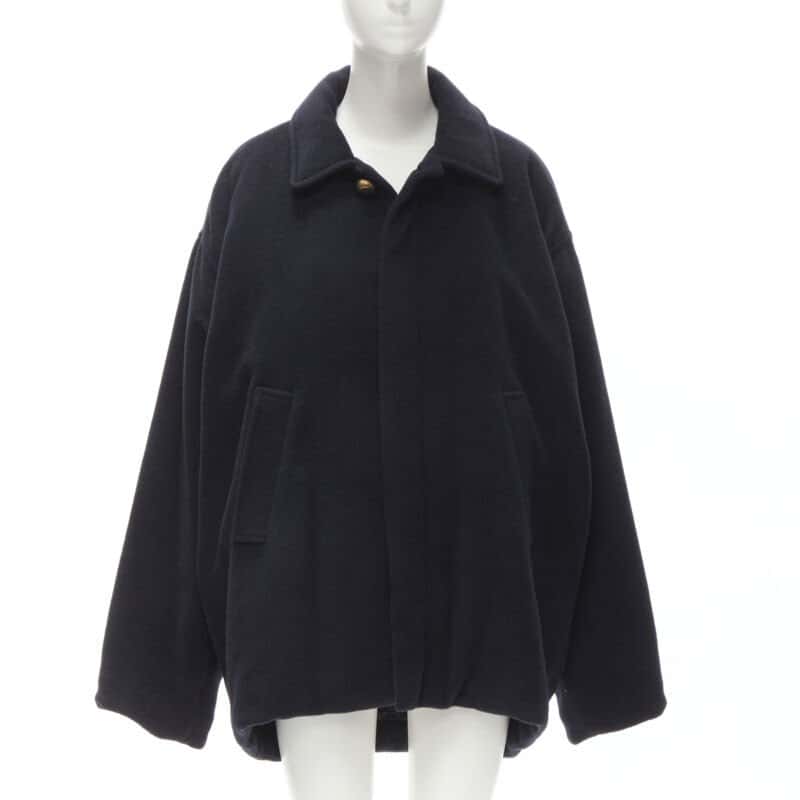 Balenciaga Navy Cocoon Coat Navy Polyester Never worn, with tag - Front View